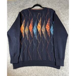 VTG 90s Norm Thompson Sweater Mens Blue Argyle Pullover Grandpacore Jumper Large
